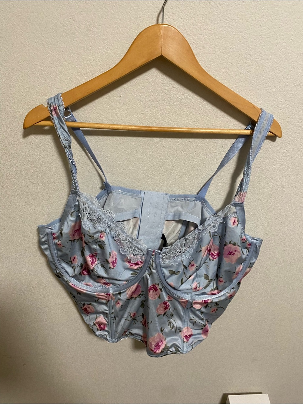 Torrid Light Blue Floral Lace Bustier with Pink Roses Size 4